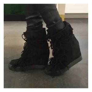 Osmose Shoes Boots - Bottines | Baskets-Basket Emy : Compensée Daim Noir à Franges