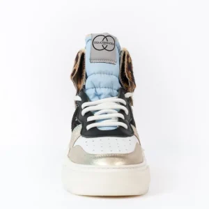 Osmose Shoes Baskets-Basket Montante Ismaël : Cuir Blanc, Léopard, Daim Rouge & Multicolor à Semelle Large Plateforme