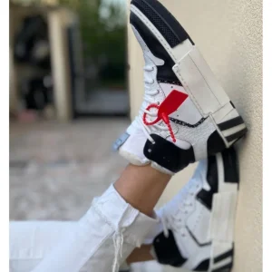 Osmose Shoes Baskets-Basket Montantes Kassim : Cuir Noir & Blanc imprimé croco et glitter à semelle large