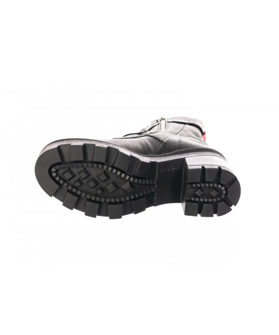 Osmose Shoes Bikers | Boots - Bottines-Bikers Farah : Cuir Noir à Lacet Liseret Rouge