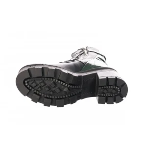 Osmose Shoes Bikers | Boots - Bottines-Bikers Farah : Cuir Noir & Croco Vert à talon carré