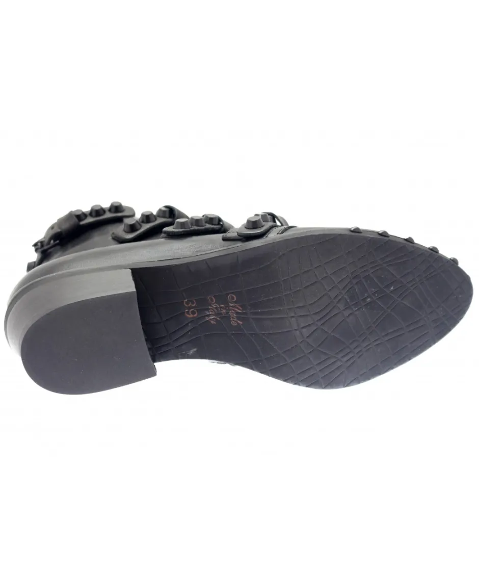 Osmose Shoes Bikers | Boots - Bottines-Bikers Luna : Cuir Noir Strass & Clou Ton sur Ton