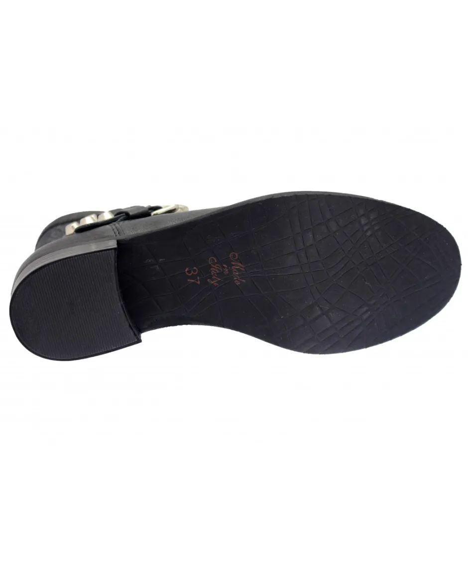 Osmose Shoes Bikers | Boots - Bottines-Bikers Marine : Cuir Noir à Ceinturons Clou Argenté