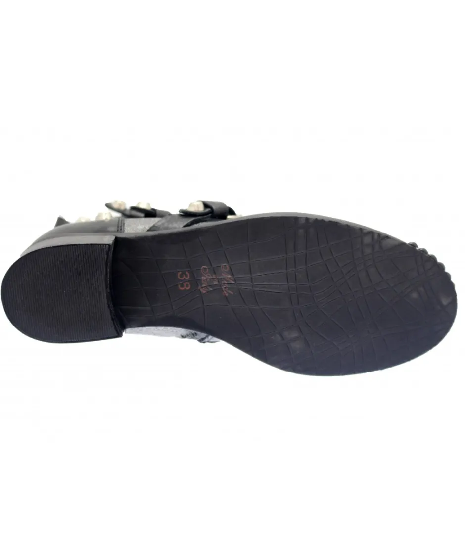 Osmose Shoes Bikers | Boots - Bottines-Bikers Sophie : Cuir Laminé Argenté Clouté