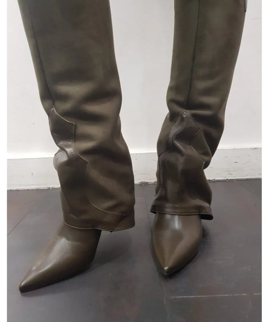 Osmose Shoes Tiags | Bottes-Botte Chloé : Cuir & Daim KAKI à Talon Biseauté