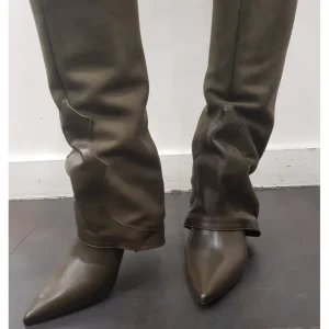 Osmose Shoes Tiags | Bottes-Botte Chloé : Cuir & Daim KAKI à Talon Biseauté