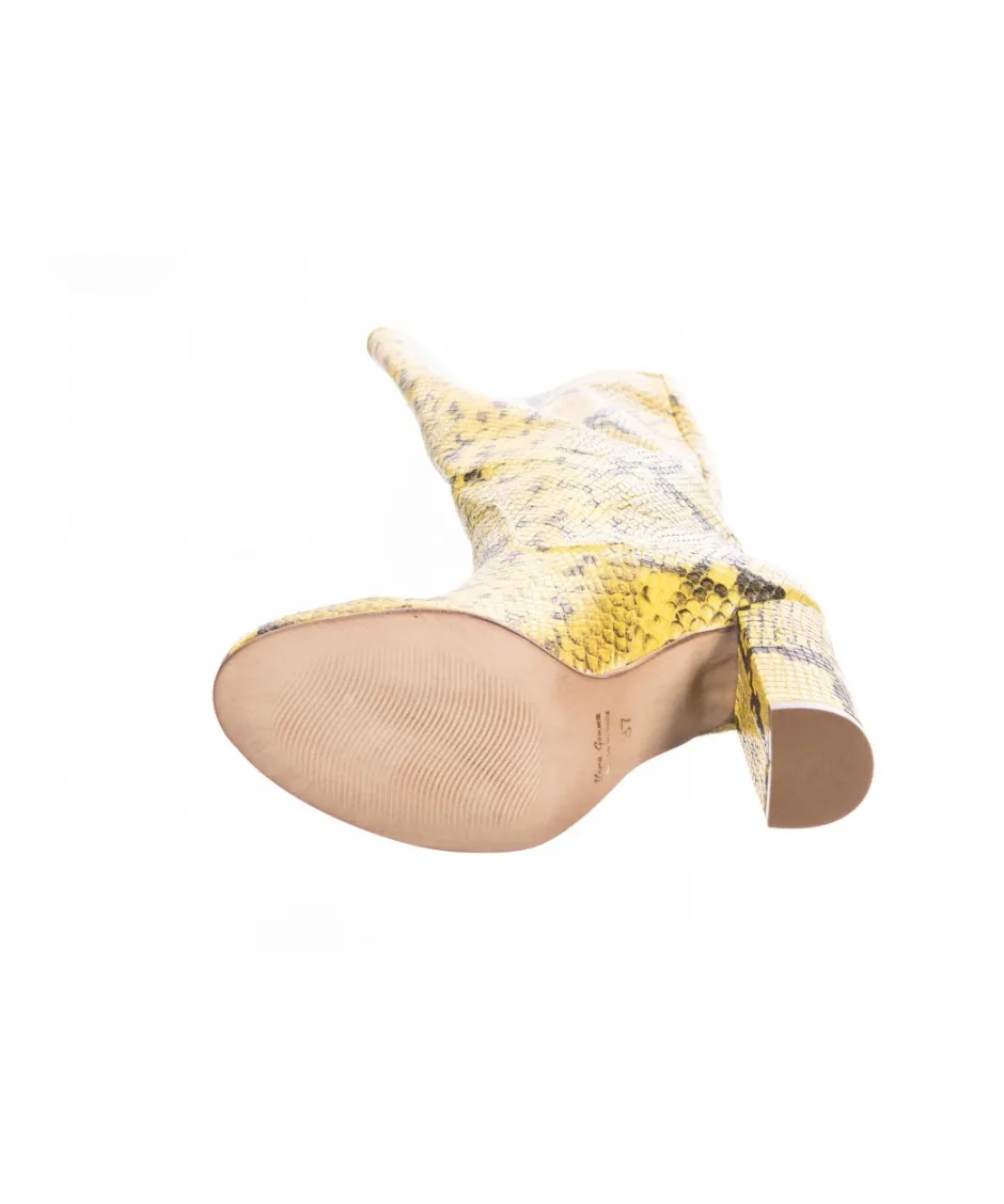 Osmose Shoes Bottes-Botte Clem : Cuir jaune imprimé python à talon carré