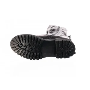 Osmose Shoes Bottes-Botte Cuissarde Joyce : Cuir & stretch Noir à semelle crantée & Bande Verni Blanche