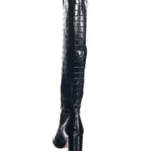 Osmose Shoes Bottes-Botte Fanny : Croco Noir à Bout Rond & Talon Carré