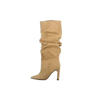 Osmose Shoes Bottes-Botte Leila Daim Beige Plissée à Talon