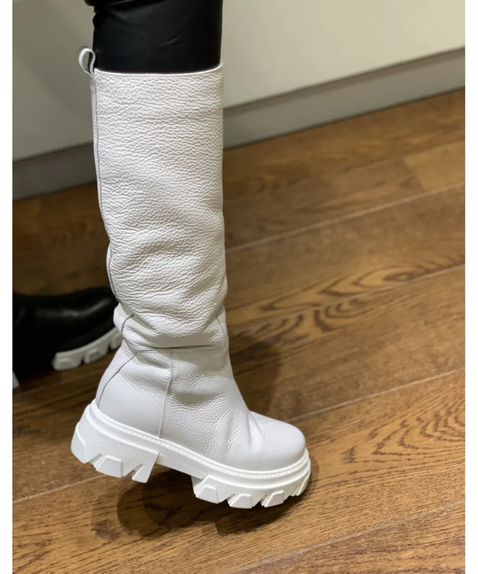 Osmose Shoes Bikers | Bottes-Botte Rangers Belmiraz Cuir Grainé Blanc à Semelle Crantée