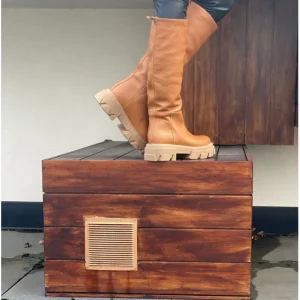 Osmose Shoes Bikers | Bottes-Botte Rangers Poupette: Cuir Camel Granulé à semelle crantée