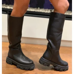 Osmose Shoes Bikers | Bottes-Botte Rangers Souk : Cuir Noir Grainé à Semelle Crantée