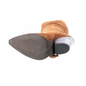 Osmose Shoes Tiags | Bottes-Botte Santiag Lola : Daim Camel à Frange Cloutée & Talon Biseauté