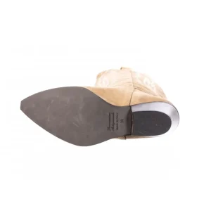 Osmose Shoes Tiags | Bottes-Botte Santiag Sarah : Daim Beige Brodé à Talon biseauté