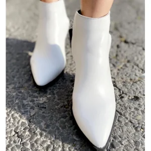 Osmose Shoes Tiags-Bottine Cuir Blanc et Noir à  Talon & Elastique