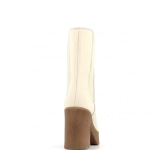 Osmose Shoes Boots - Bottines-Bottine Imane: Cuir Beige façon Chelsea à Talon Bloc