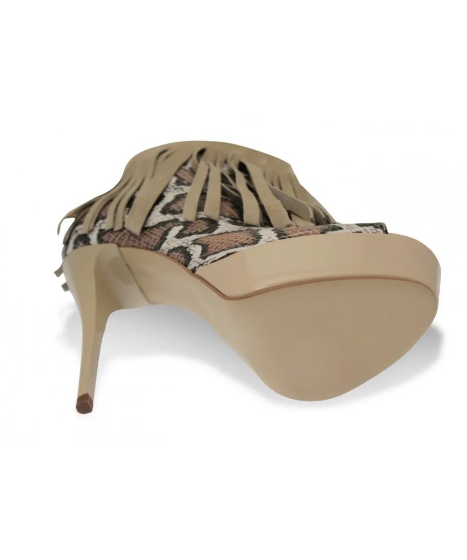 Osmose Shoes Boots - Bottines-Bottine Inda : Daim Python Beige & Marron Ajouré à Franges