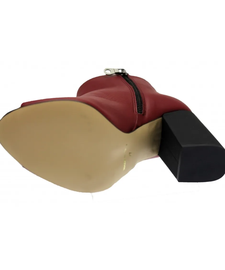 Osmose Shoes Boots - Bottines-Bottine Loulou : Cuir Bordeaux Ajouré à Talon Carré