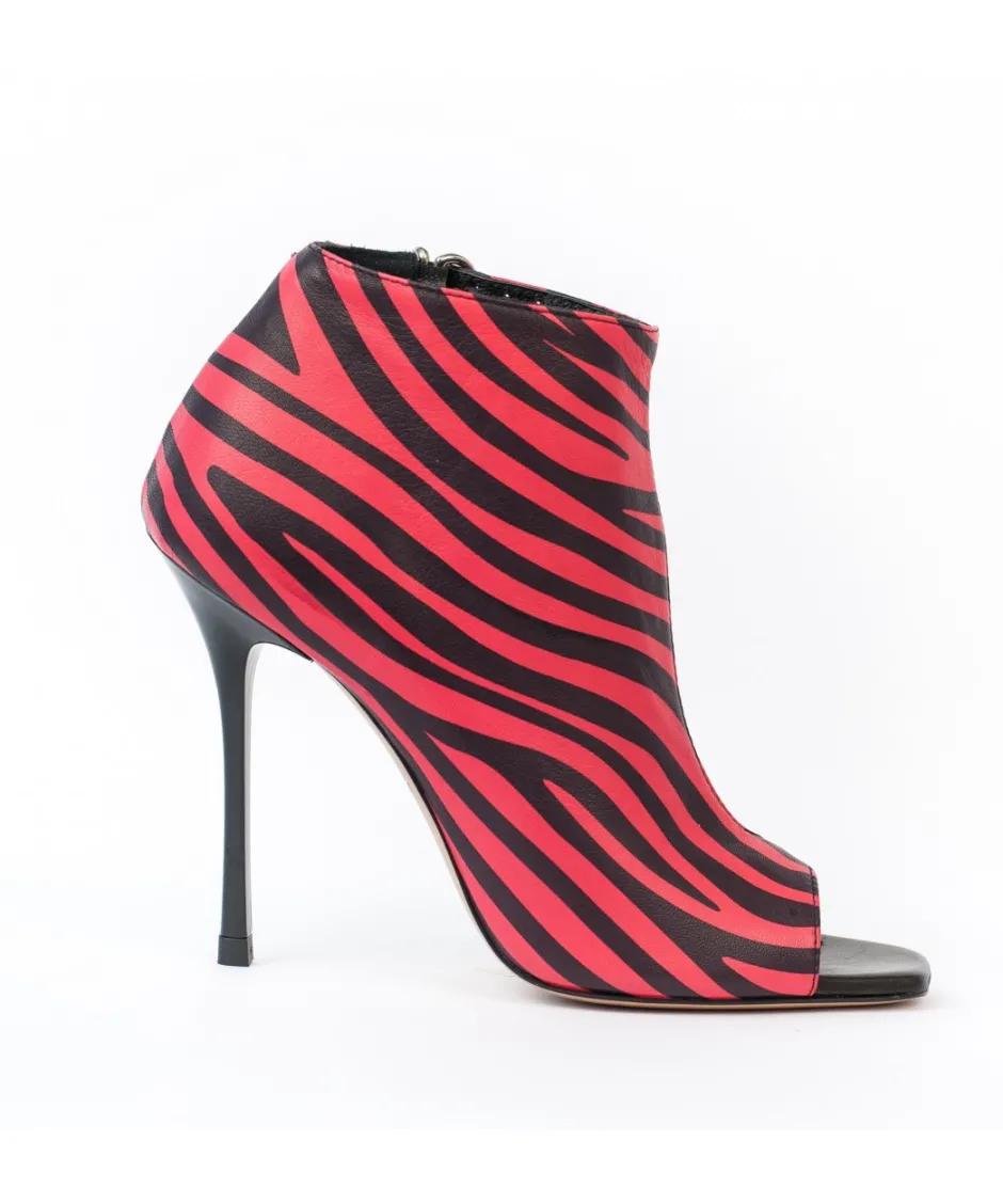 Osmose Shoes Boots - Bottines-Bottine Sandale Zebra : Cuir Zébré Noir & Corail