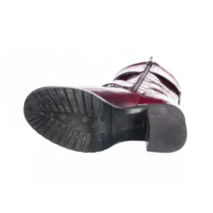 Osmose Shoes Bikers | Boots - Bottines-Bottine Sheila : Cuir Imprimé Croco Bordeau à double Brides & Talon Carré