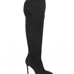 Osmose Shoes Bottes-Cuissarde Eugenie : Daim Noir à Talon Fin