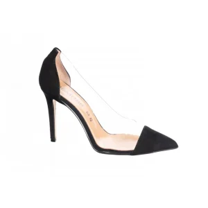 Osmose Shoes Escarpins-Escarpin Melinda: Vinyl Transparent et Daim Noir à petits talons