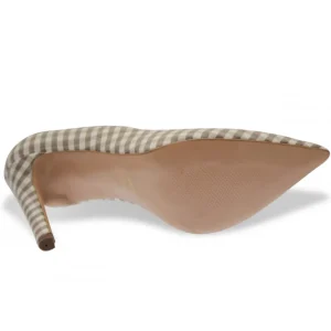 Osmose Shoes Escarpins-Escarpin Miu : Tissu Vichy Beige & Blanc à Talon