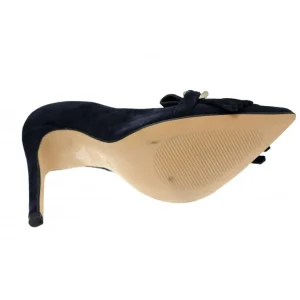 Osmose Shoes Escarpins-Escarpin Pauline: Daim Bleu Marine Chaine Argent & Frange à Talon