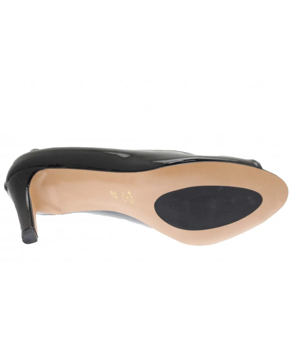 Osmose Shoes Escarpins-Escarpin Rime : Vernis Noir Ajouré à Talon