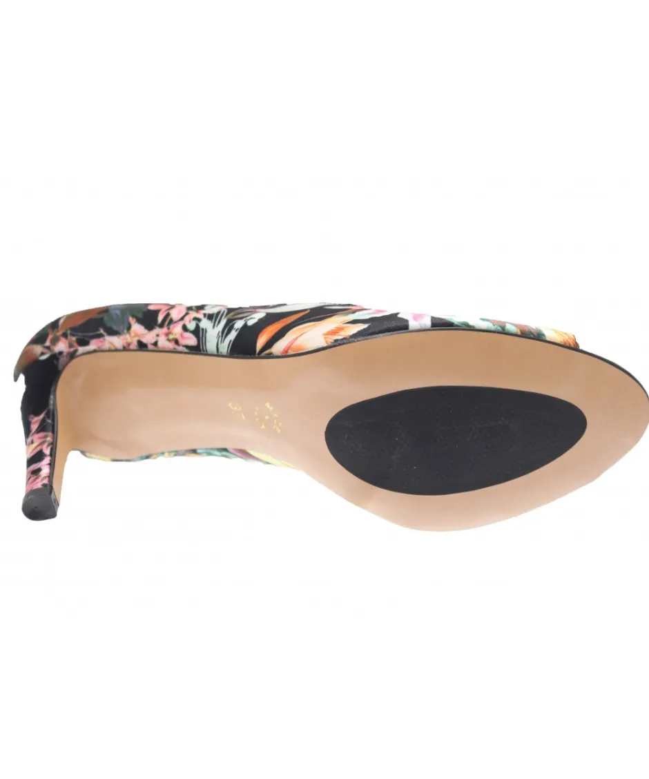 Osmose Shoes Escarpins-Escarpin Rime: Tissus Noir florale àpetit Talon
