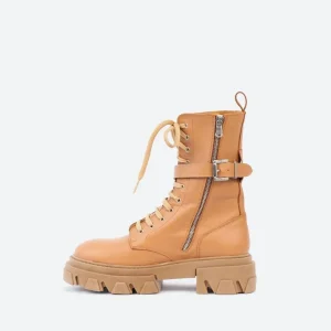 Osmose Shoes Bikers | Boots - Bottines-Rangers LARA : Cuir Camel à Lacets & Semelle Crantée
