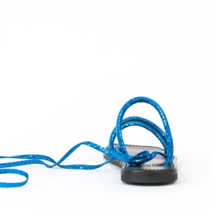 Osmose Shoes Sandales & Nu-Pieds-Sandale à Brides Python Laminé Bleu  & Lacet