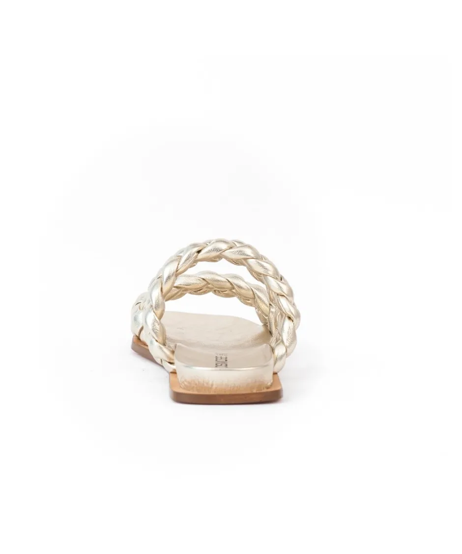 Osmose Shoes Sandales & Nu-Pieds-Sandale Cessou : Cuir Laminé Platine à Double Bride Torsadée & Bout Carré